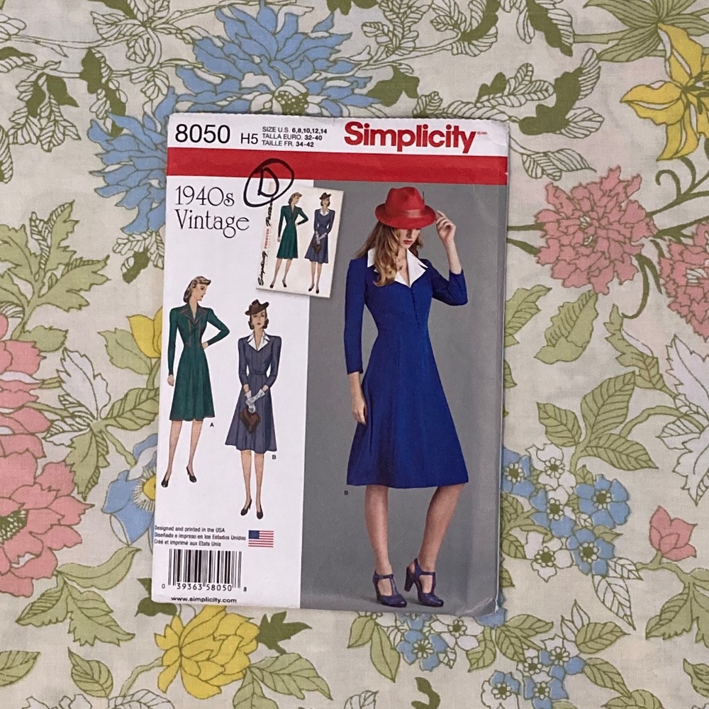 Simplicity 8050 Uncut Sewing Pattern 1940s Dress